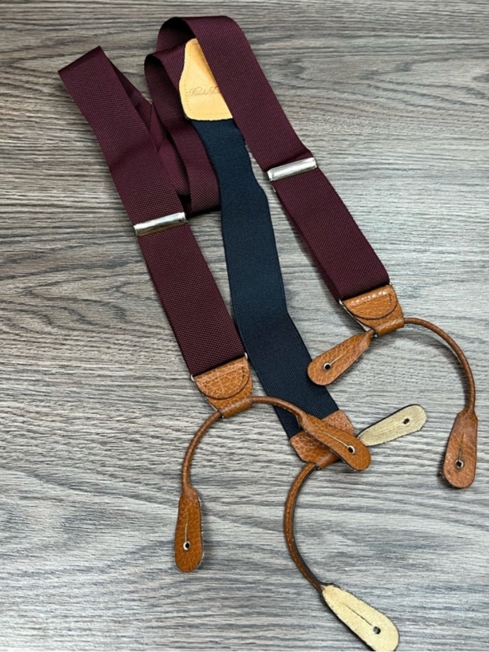 Brooks Brothers Men's Burgundy Leather-Trim Suspenders